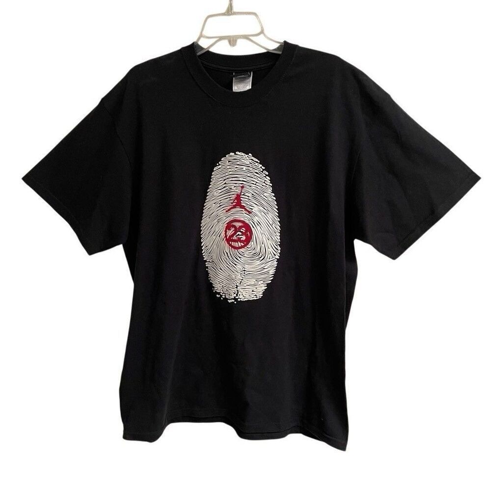 Nike Air Jordan Fingerprint Jumpman Red 23 Men’s L  Retro Logo T‎ Shirt Black